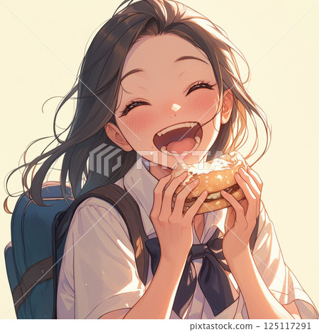 Girl eating delicious food 125117291