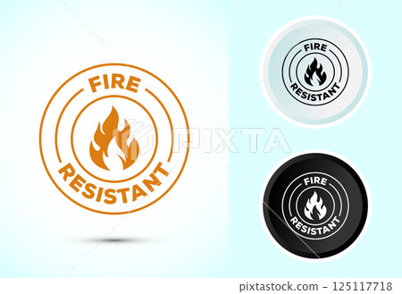 Fire resistant icon design illustration, Fire flame protection sign symbol in color black and white Fire resistant icon design illustration, Fire flame protection sign symbol in color black and white 125117718