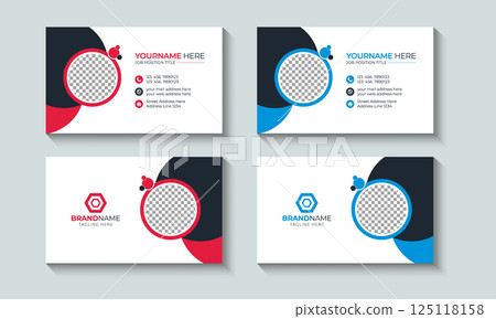 Creative and Minimal Business card or Visiting Card Layout template design. Identity, Contact, Branding, Pink, Blue. Creative and Minimal Business card or Visiting Card Layout template design. Identity, Contact, Branding, Pink, Blue. 125118158