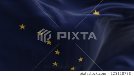 Alaska state flag waving with Big Dipper and Polaris stars. 3D render 125118788