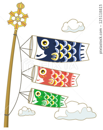 Illustration of a parent and child carp streamer swimming energetically Children's Day 125118815
