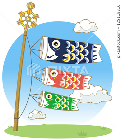 父母和孩子鯉魚旗精力充沛地遊動的插圖兒童節 125118816