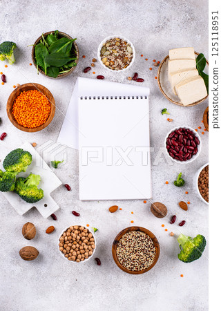 Asortment of plant based vegan protein products 125118951