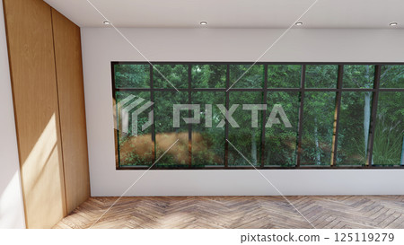 empty interior room shadow wall space background mock up architecture sunlight. empty home modern window light floor design apartment white house indoor. blank minimal concept backdrop bright clean. 125119279