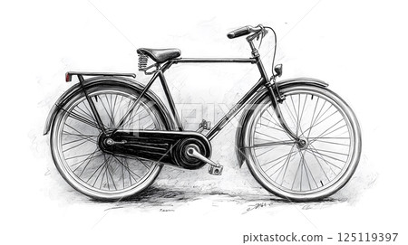 A black and white bicycle with a white seat and a black handlebar 125119397