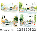 Route buses running through the city 125119522