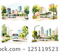 A route bus running through an office district 125119523