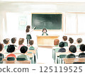 A girl giving a presentation in front of everyone during an elementary school class 125119525