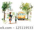 A boy going to kindergarten on a shuttle bus 125119533