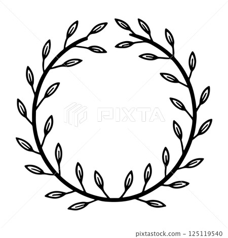 A delicate romantic floral wreath with tiny buds and flowers carefully arranged in a circle shape. 125119540