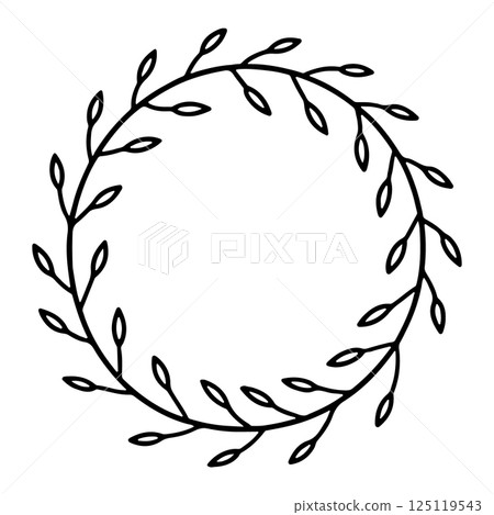 An elegant symmetrical wreath with consistent shapes and carefully balanced leafy branches. 125119543
