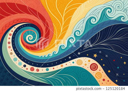 Colorful Abstract Waves and Swirls Representing Movement and Harmony in Art 125120184