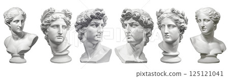 Row of ancient Greek busts on a pristine 125121041