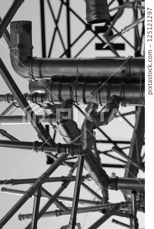 Dark Metallic Tubes Connected From Multiple Angles Isolated On White Stock Photo For Tubing Illustration  125121297
