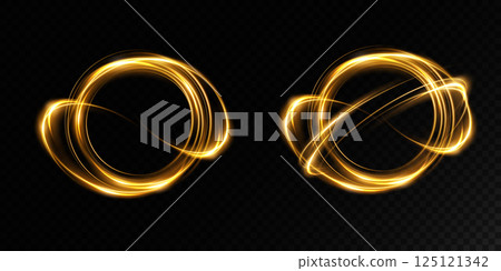Golden light swirls gracefully on a dark canvas, creating an uplifting ambiance Golden light swirls gracefully on a dark canvas, creating an uplifting ambiance 125121342