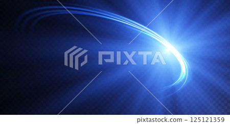 Abstract representation of Blue Light Rays set against a contrasting Dark Background 125121359