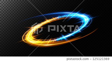 Stylized Blue and Orange Energy Ring Rendered Against a Transparent Background, Beautifully Designed 125121369