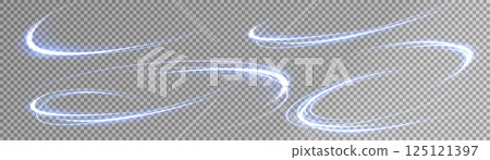 Experience the exquisite elegance of swirls of light gracefully dancing on a transparent background 125121397