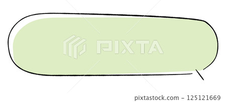 A simple speech bubble with a hand-drawn line drawing style. A very long horizontal oval with a straight line at the bottom right. Stylish colors. 125121669
