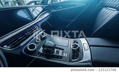 Luxury car salon 2025. Ambient lighting. Premium luxury car salon. 125121708