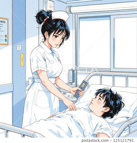 一名護士正在檢查病人 125121791