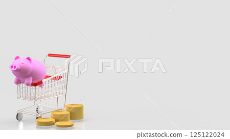 The Pink piggy bank in Shopping cart for Marketing concept 3d Rendering. 125122024