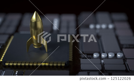 The Gold Rocket on Mother Board for Business concept 3d Rendering. 125122026