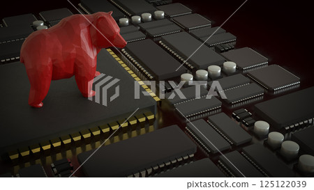 The Red Bear on Mother Board for Business concept 3d Rendering. 125122039