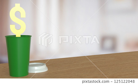 The Gold Dollar symbol on coffee cup for Business concept 3d Rendering. 125122048