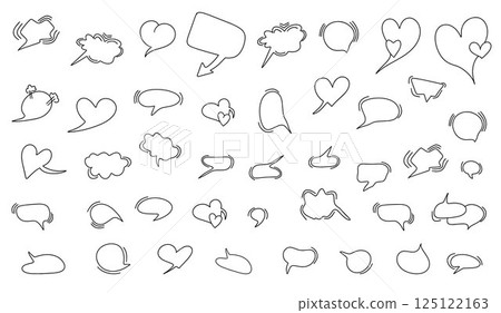 Large set of dialog boxes, hand drawn variants of different shapes. Collection of speech bubbles for conversation, dialogue, doodle style design on white background. Vector Large set of dialog boxes, hand drawn variants of different shapes. Collection of speech bubbles for conversation, dialogue, doodle style design on white background. Vector 125122163