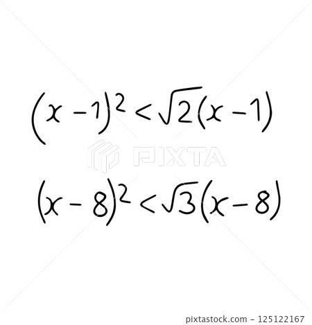 Hand drawn mathematical equations. Black text on white background. Hand drawn mathematical equations. Black text on white background. 125122167