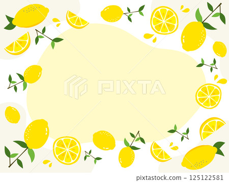 流體形狀的框架設計,周圍環繞著鮮豔的檸檬插圖 流體形狀的框架設計,周圍環繞著鮮豔的檸檬插圖 125122581