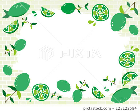 磚紋壁紙,邊框周圍繪有新鮮青檸的圖案 磚紋壁紙,邊框周圍繪有新鮮青檸的圖案 125122584