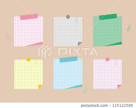 Background illustration of a brown board with colorful memos and sticky notes attached 125122588