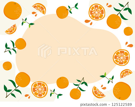 流體形狀的框架設計，周圍環繞著新鮮的橙色插圖 125122589