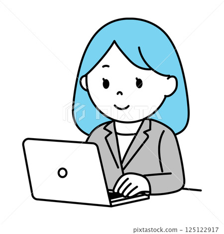 一位穿著西裝的女士在電腦上工作 一位穿著西裝的女士在電腦上工作 125122917