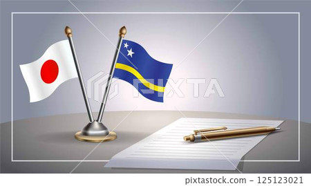 Small national flag of Japan and Curacao flag Relation, Template Vector Illustration 125123021