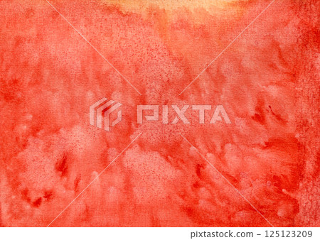 Vibrant wavy textured red and orange gradient watercolor background. Artistic bright scarlet watercolour stain, abstract shiny fire and flame concept for banner design, juice background 125123209