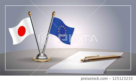 Small national flag of Japan and European Union flag Relation, Template Vector Illustration 125123233