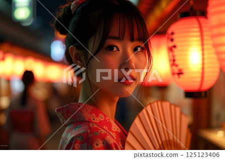 夏日祭典的美妙夜晚，一位身著浴衣的女子和燈籠點亮了 22 張 AI 生成的圖像 125123406