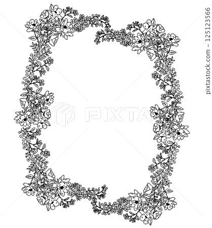 精緻的花線畫框，黑白，邀請函，婚禮，卡片設計 125123566