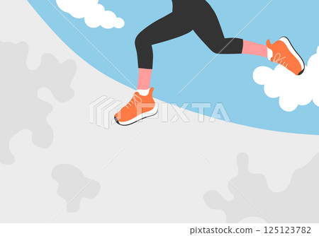 Blue sky seen from the feet of a running woman Blue sky seen from the feet of a running woman 125123782