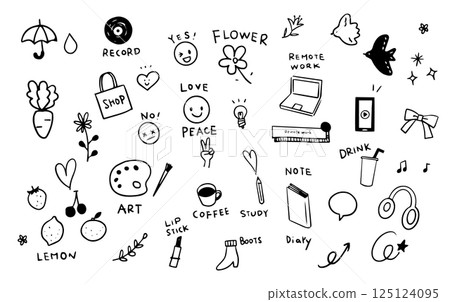 可愛女性生活風格手繪圖示插畫集 125124095