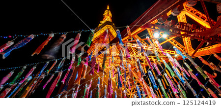 "Tokyo" Night view of carp streamers swimming in Tokyo Tower 125124419