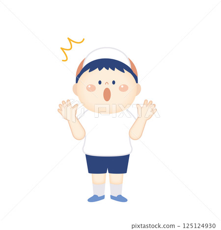 Illustration of a surprised boy in gym clothes, full body 125124930