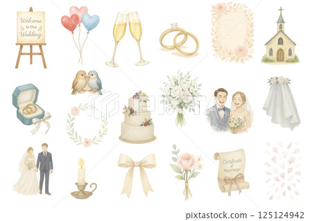 Wedding watercolor illustration set 125124942