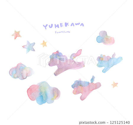 彩虹色的星空與獨角獸父母與孩子 125125140
