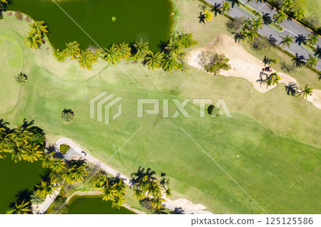 Aerial view from drone on golf field 125125586