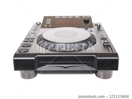 Dj cd player and mixer, closeup on white 125125608