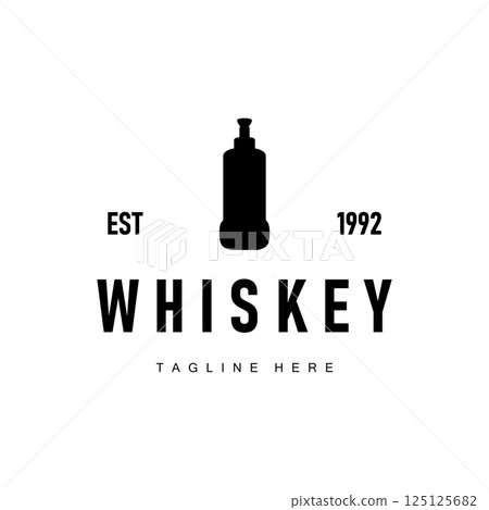 old retro vintage design with whiskey logo, bar drink with simple concept for bar, cafe, restaurant, or business, as business brand and product illustration template 125125682